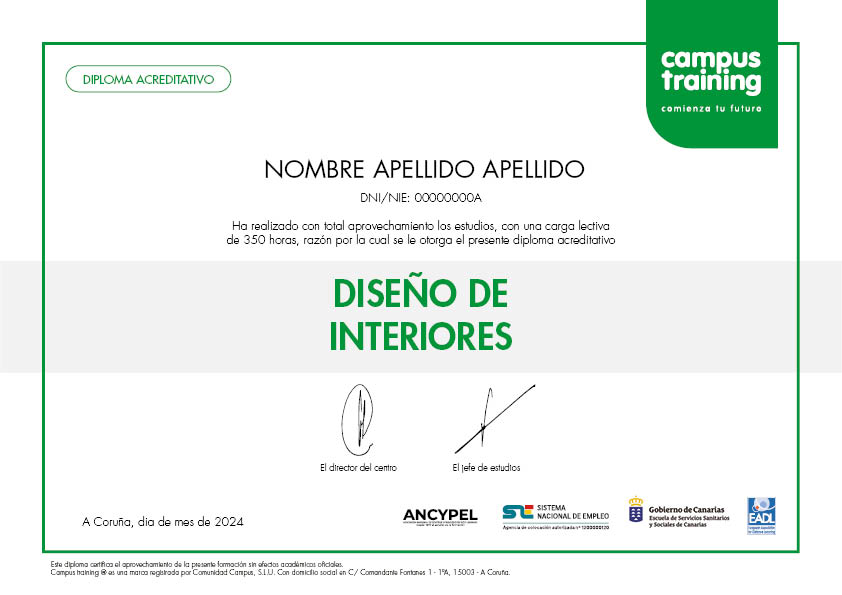 Diploma del Curso de Diseño de Interiores