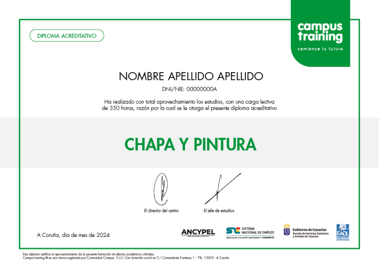 Diploma del Curso de Chapa y Pintura