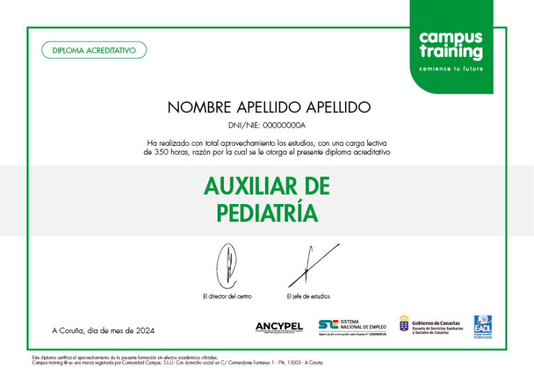 Diploma de Curso de Auxiliar de Pediatría
