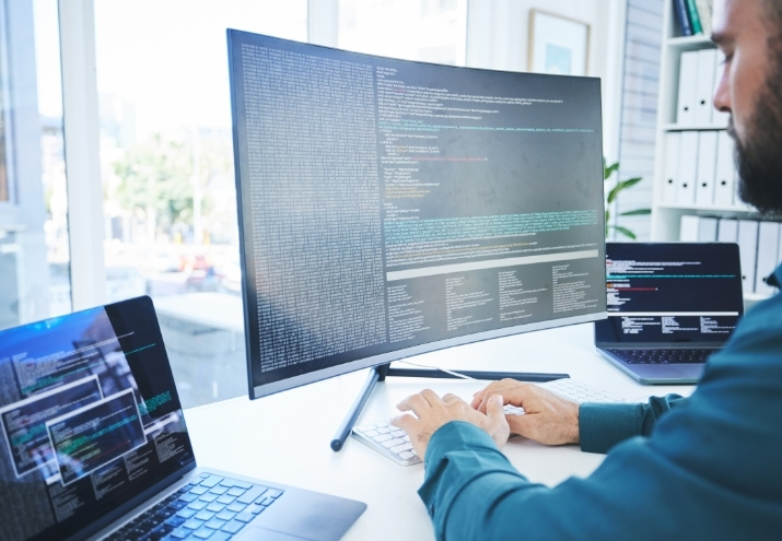 La imagen muestra a un desarrollador aprovechando las diferencias entre Docker y Kubernetes, así como su complementariedad, para programar un software